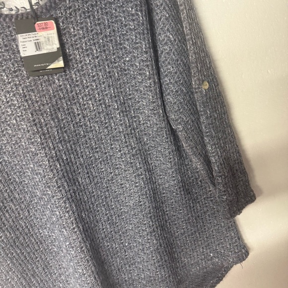 M Made In Italy Sweater Women L Blue Knit Sparkly Sequin V Neck Lace Floral Back - Picture 4 of 9